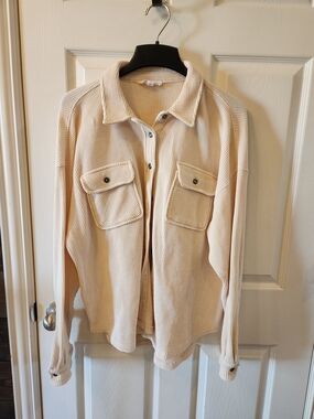Hippie Rose Cream Waffle Knit Button-Up Shacket Shirt, L